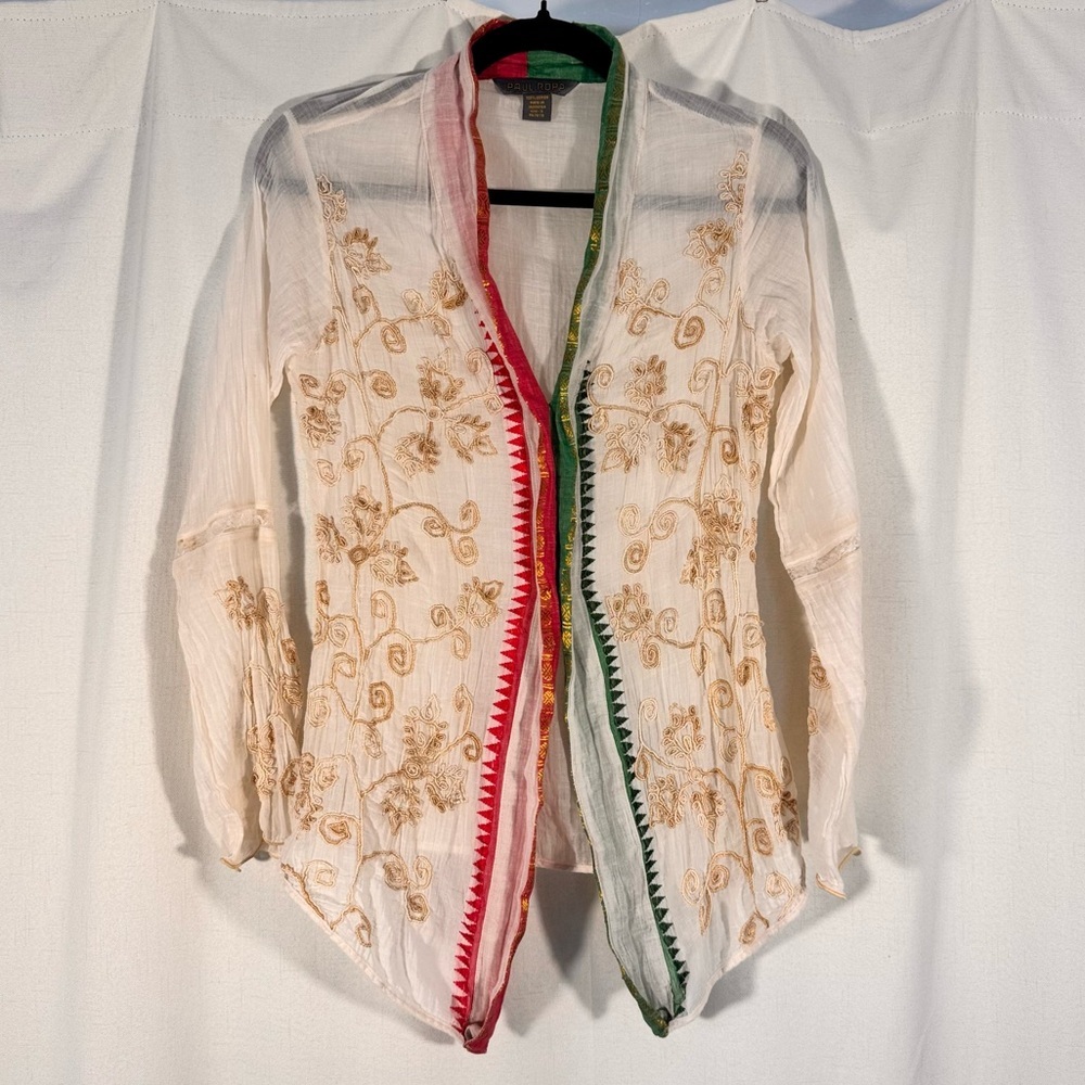 Paul Ropp Cotton Gauze Embroidered Blouse